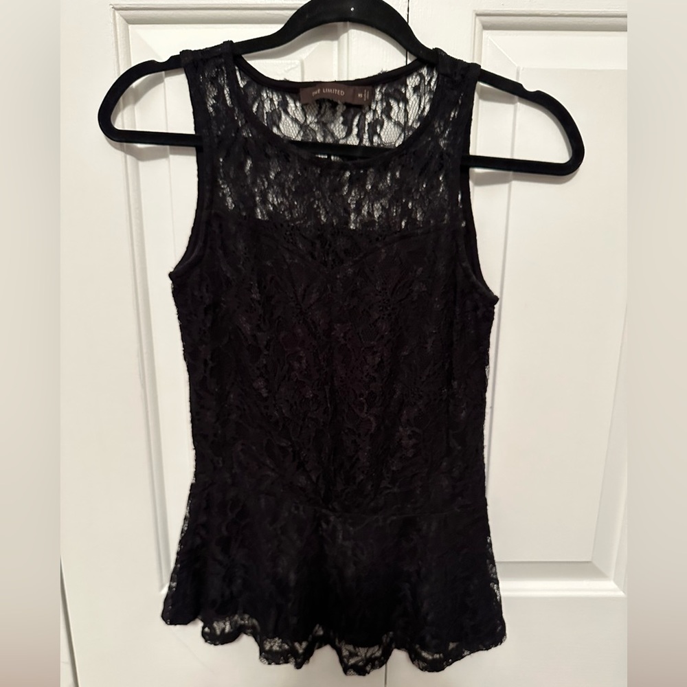 The Limited - Black Lace Sleeveless Peplum Top - XS
